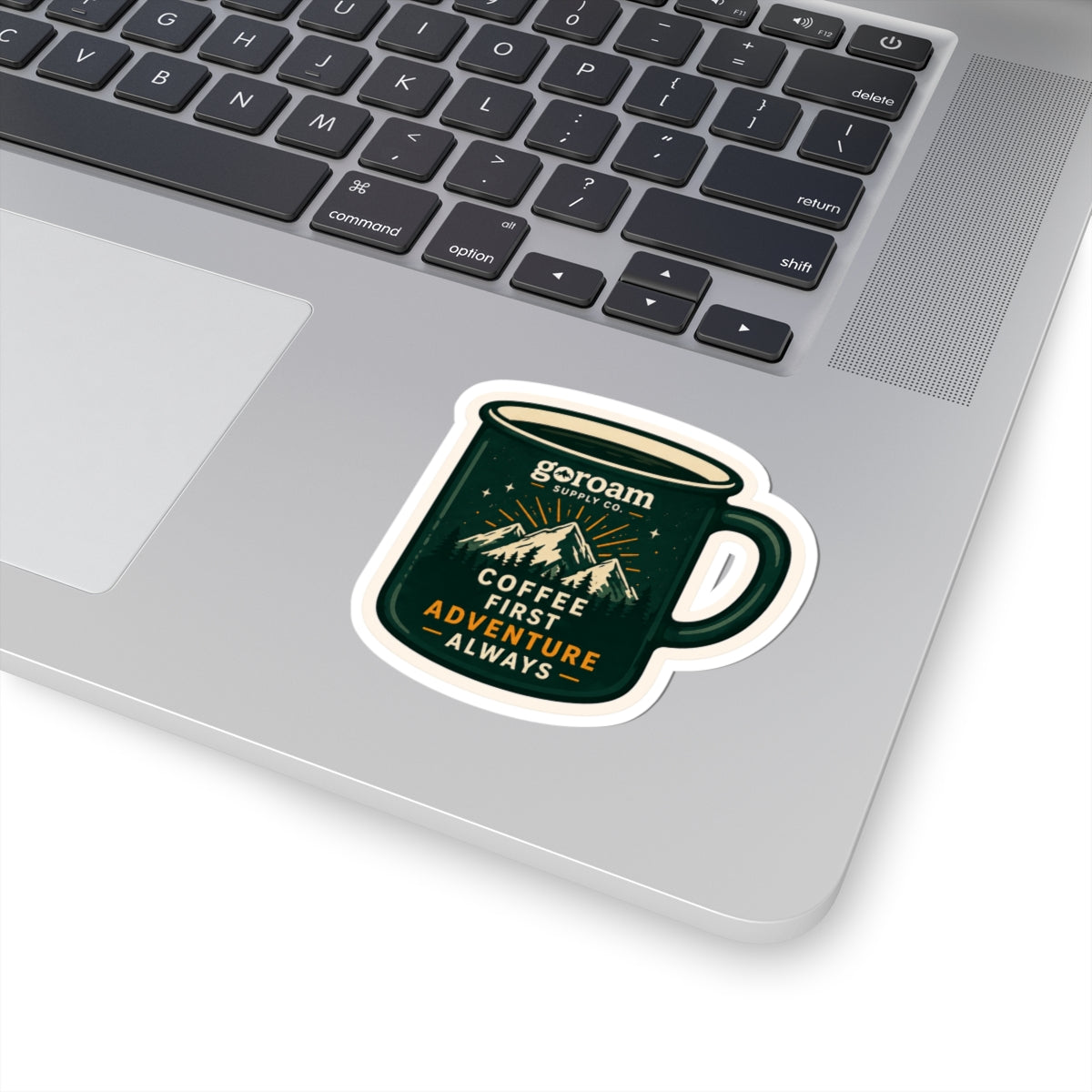 GoRoam sticker applied to water bottle - weatherproof outdoor adventure decal