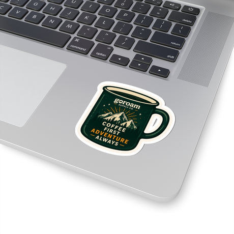 GoRoam sticker applied to water bottle - weatherproof outdoor adventure decal