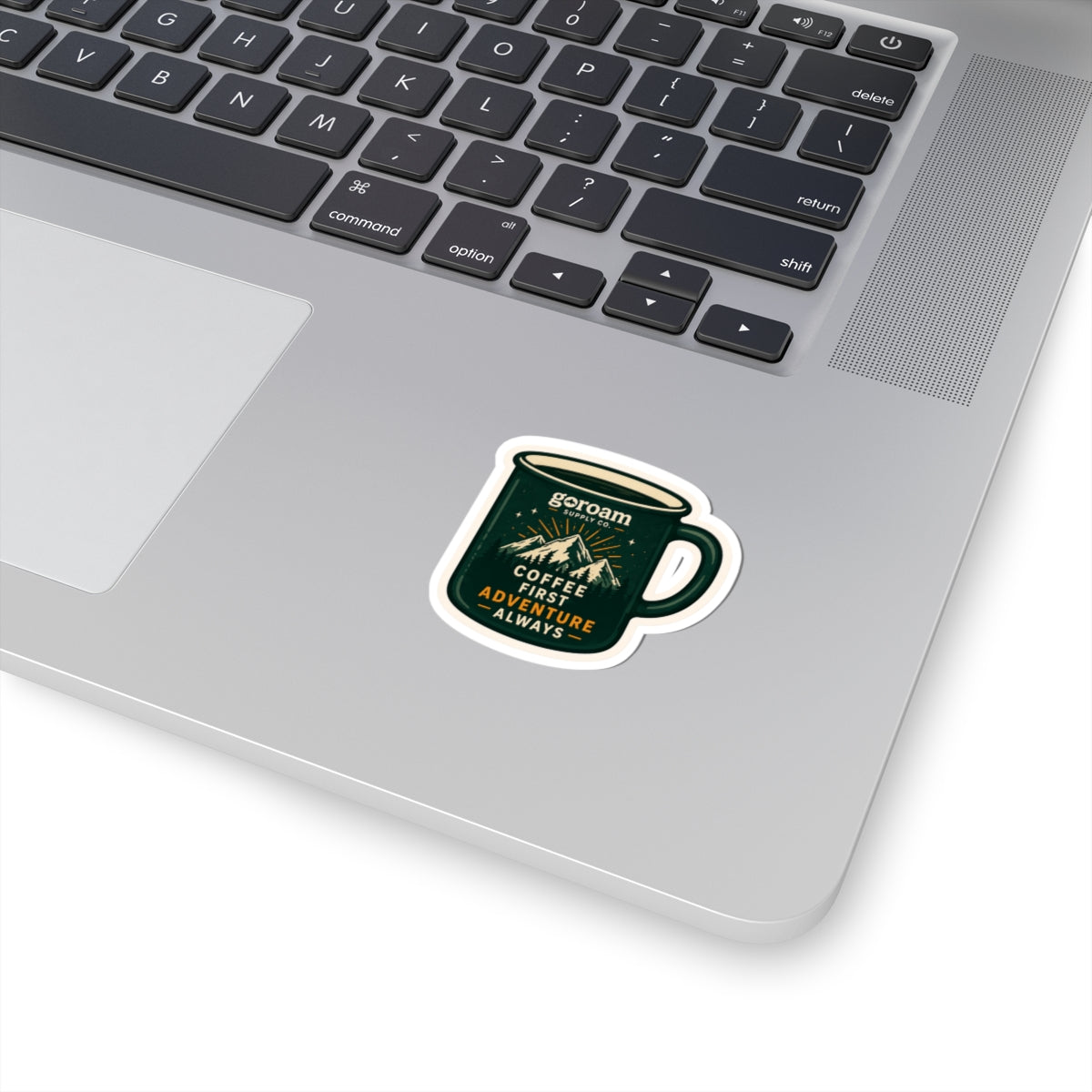 GoRoam sticker applied to laptop - durable waterproof adventure vinyl decal