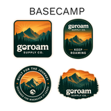 GoRoam Adventure Collections Sticker Pack - waterproof vinyl outdoor sticker bundle, Basecamp design
