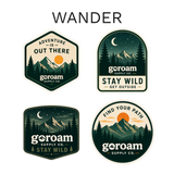 GoRoam Adventure Collections Sticker Pack - waterproof vinyl outdoor sticker bundle, Wander design