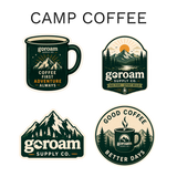GoRoam Adventure Collections Sticker Pack - waterproof vinyl outdoor sticker bundle, Camp Coffee design