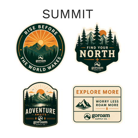 GoRoam Adventure Collections Sticker Pack - waterproof vinyl outdoor sticker bundle, Summit design